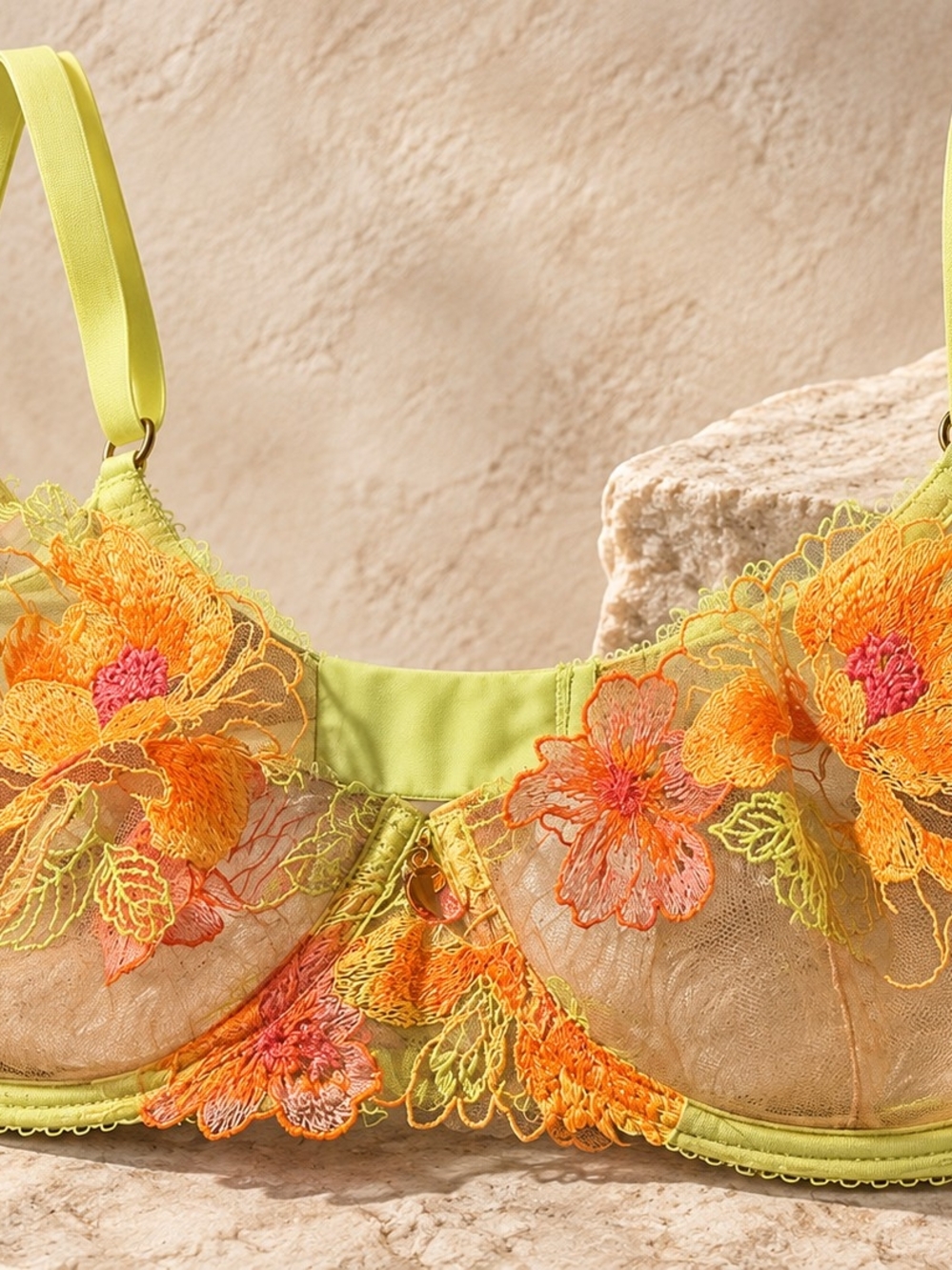 Honey Birdette Lime & Orange Floral Embroidered Underwire Bra